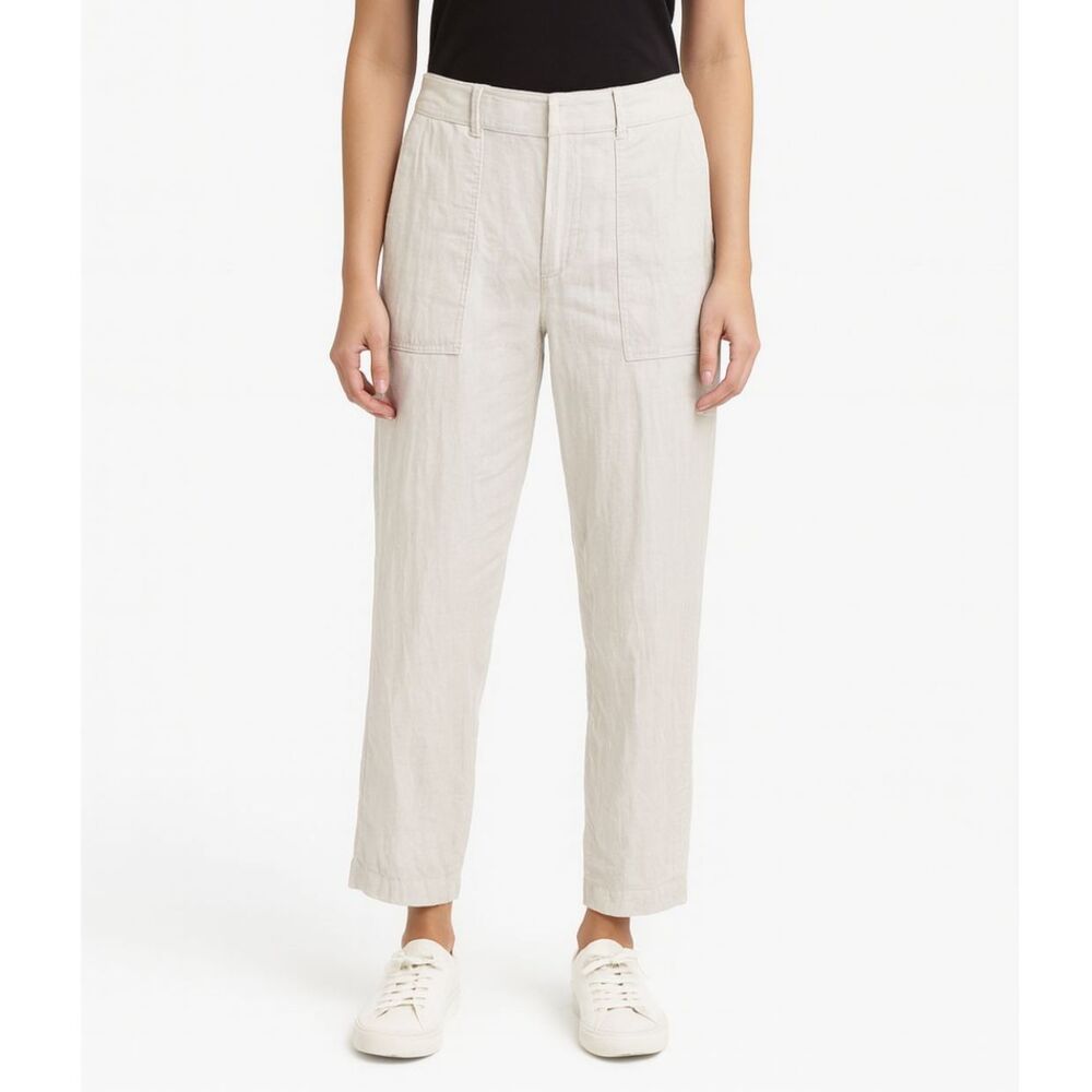 Club Monaco Womens Tan Linen Blend Crop Pants Size 8 Straight Leg Casual Beach